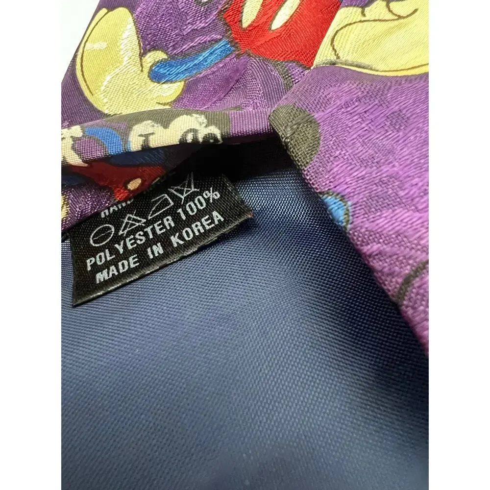 Vintage Disney Mickey Mouse Silk Tie Purple‎ All Over Print Made Korea